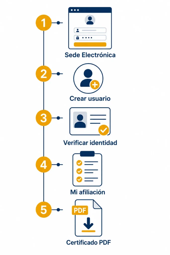 Esquema de 5 pasos para verificar afiliación en la Sede Electrónica de Colpensiones