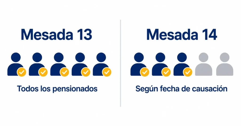 Comparación visual entre quién recibe la mesada 13 y la mesada 14 en Colpensiones