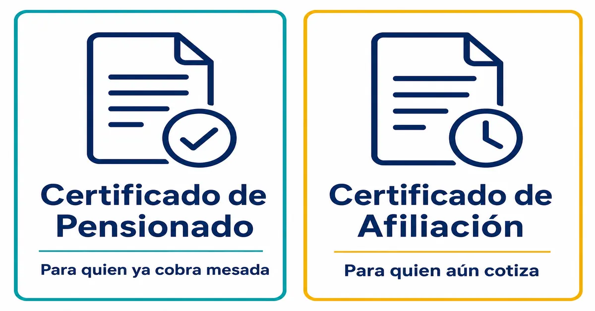 Comparación visual entre el certificado de pensionado y el certificado de afiliación de Colpensiones, dos documentos distintos