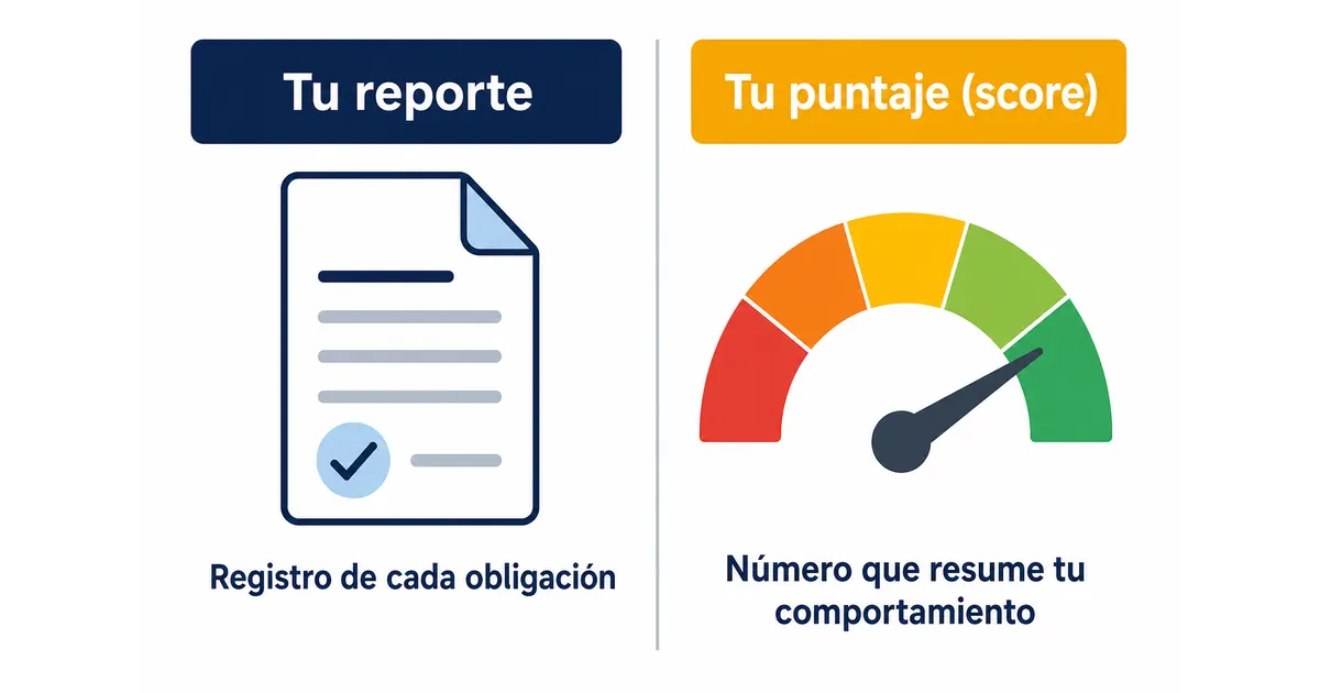 Diferencia entre estar reportado en Datacrédito y tener un puntaje de crédito bajo: el reporte es el registro de una obligación, el puntaje resume todo tu comportamiento financiero.