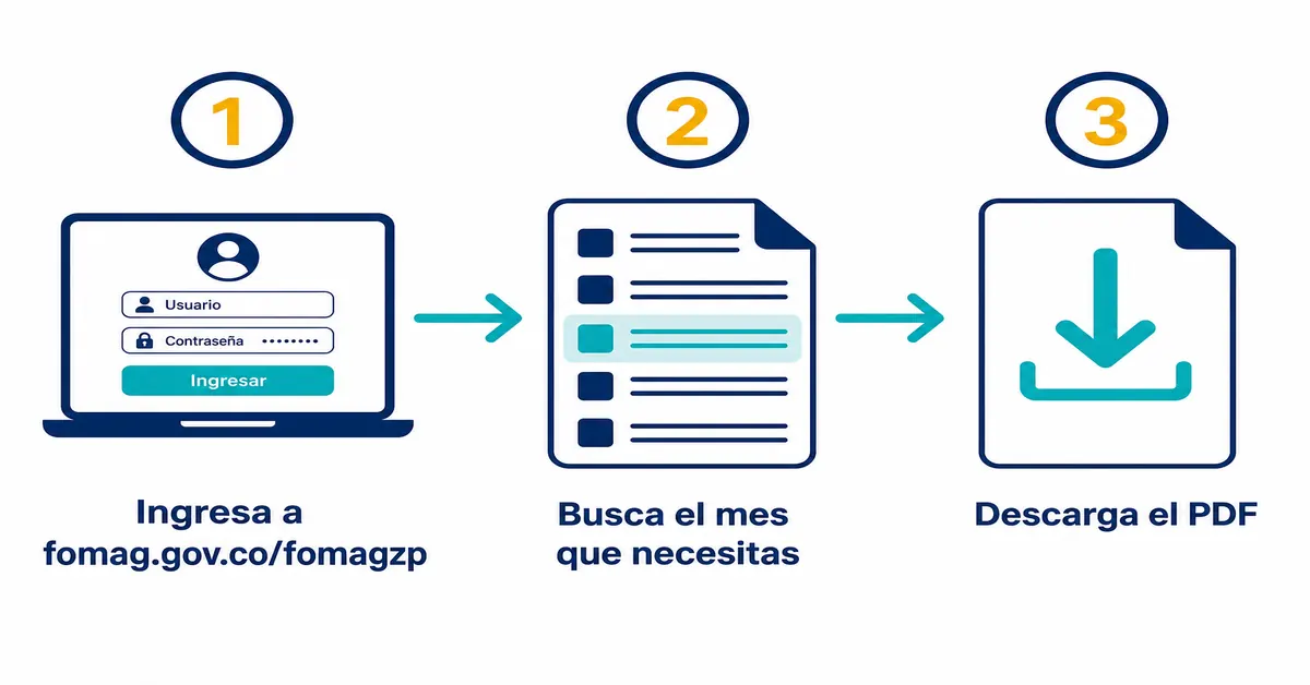 Tres pasos para descargar el desprendible de pago de Fiduprevisora en el portal fomagzp del FOMAG