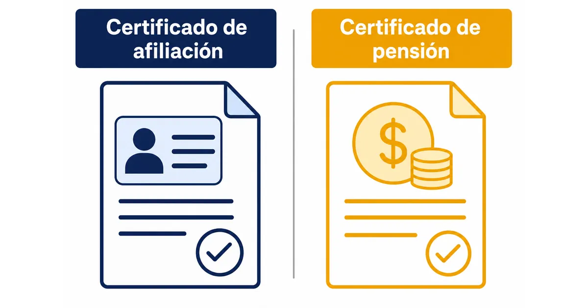 Comparación visual entre el certificado de afiliación y el certificado de pensión de Colpensiones y para qué sirve cada uno