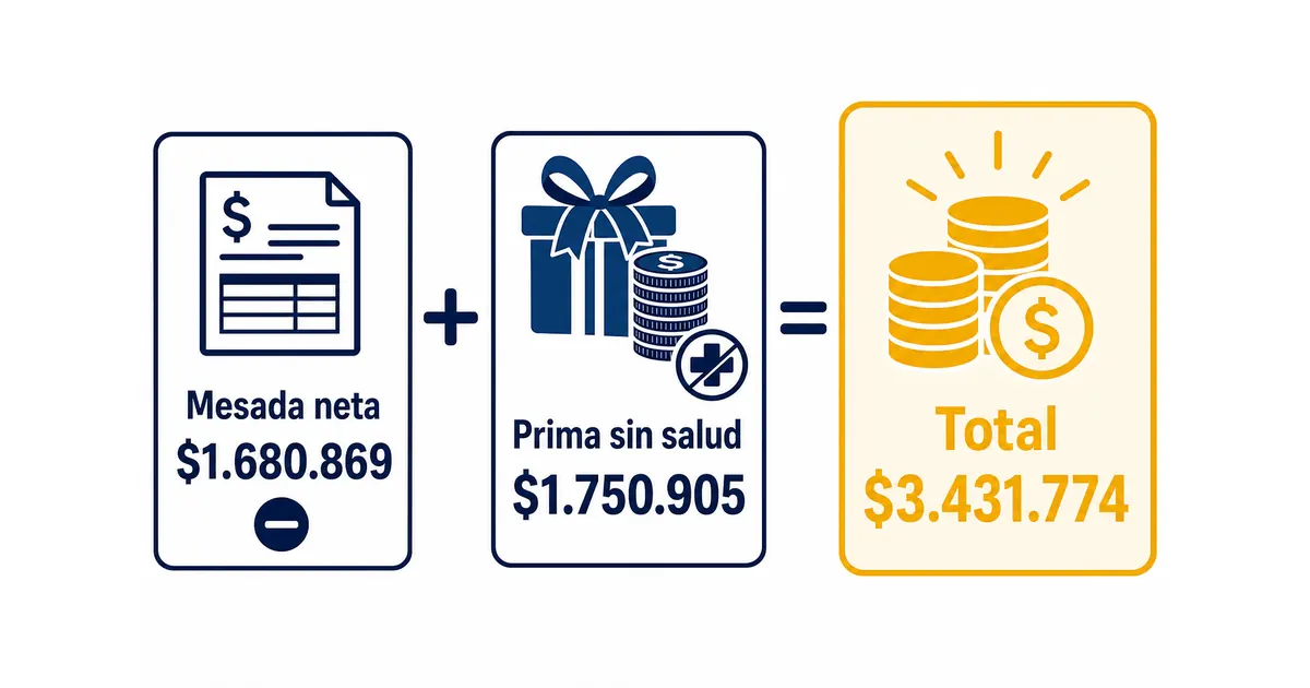 Con una pensión de un salario mínimo en noviembre de 2026 llegan la mesada neta de 1.680.869 pesos más la prima de 1.750.905 pesos sin descuento de salud, para un total de 3.431.774 pesos